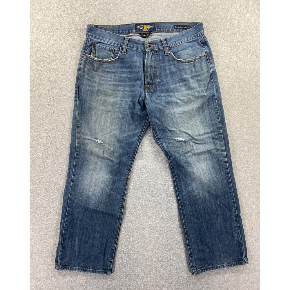 Lucky Brand Jeans Mens 34x30 Blue Denim 221 Straight Distressed Classic 5 Pocket